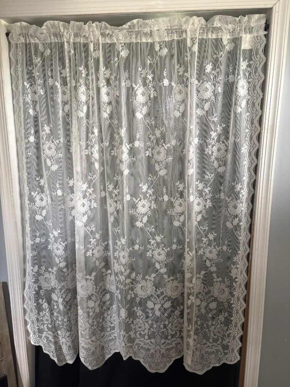 JC Penny Classic Cream Floral Lace Window Curtain 56
